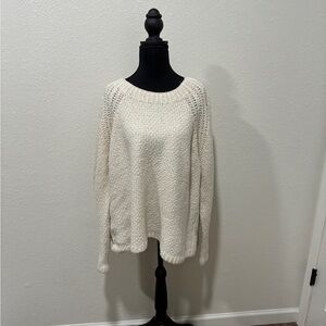 Eileen Fisher Textured Cream Knit Sweater | Organic Cotton Blend Italian Yarn